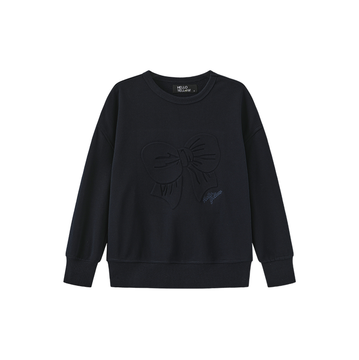 top l/s embossed bow sweatshirt  - navy