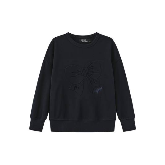 top l/s embossed bow sweatshirt  - navy