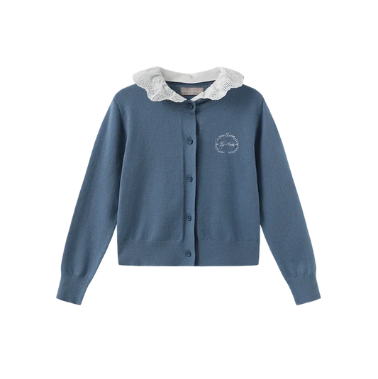 top l/s embroidered knit cardigan  - light blue