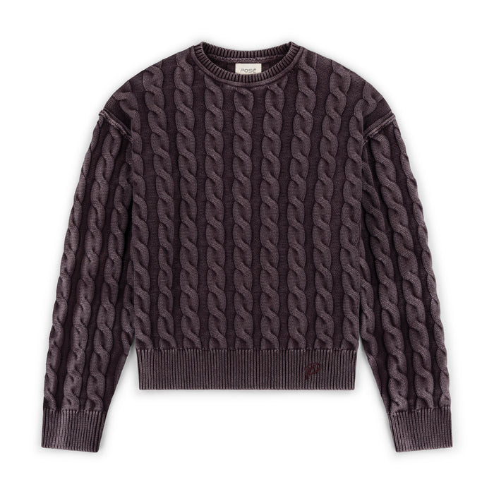 top l/s esme washed cable knit - raspberry