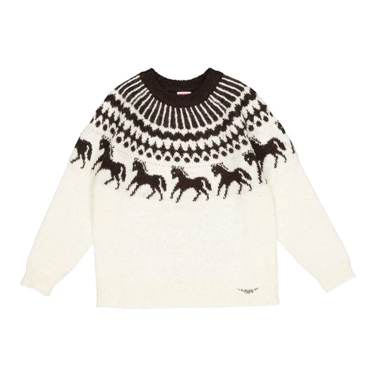 top l/s fairisle horse sweater - cream/black