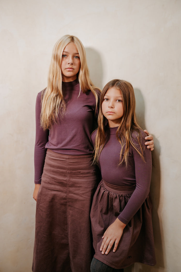 top l/s gingham print mockneck - sweet plum-336