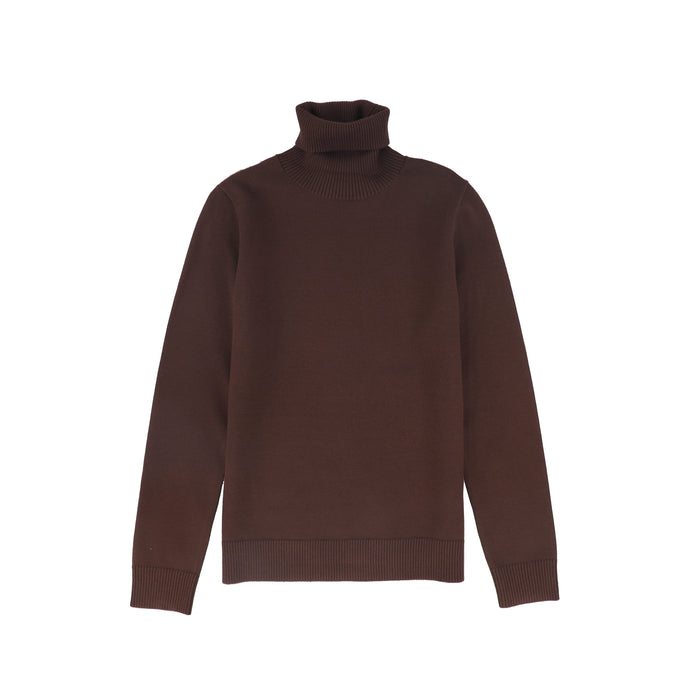 top l/s knit logo turtleneck - brown