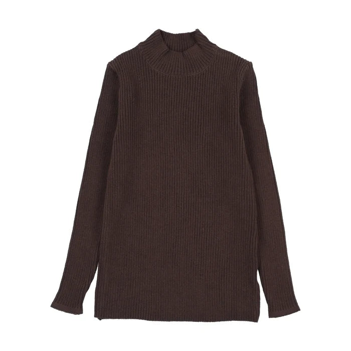 top l/s knit mockneck - chocolate brown