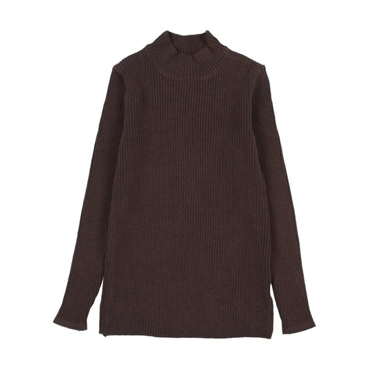 top l/s knit mockneck - chocolate brown
