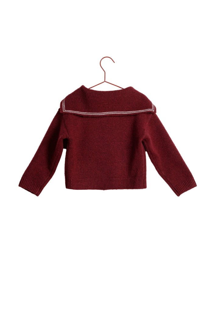 top l/s knit sailor collar button sweater - red