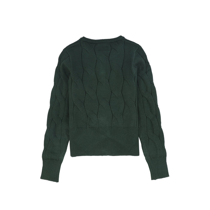top l/s large cable knit flower cardigan - green