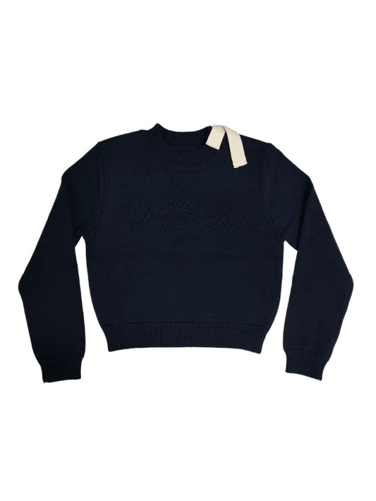 top l/s logo bow sweater - navy