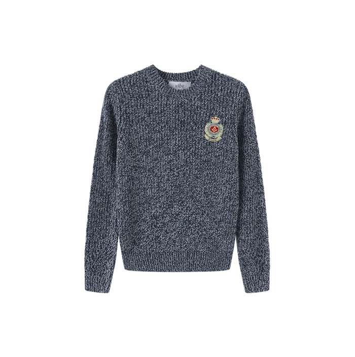 top l/s marled knit emblem sweater - navy