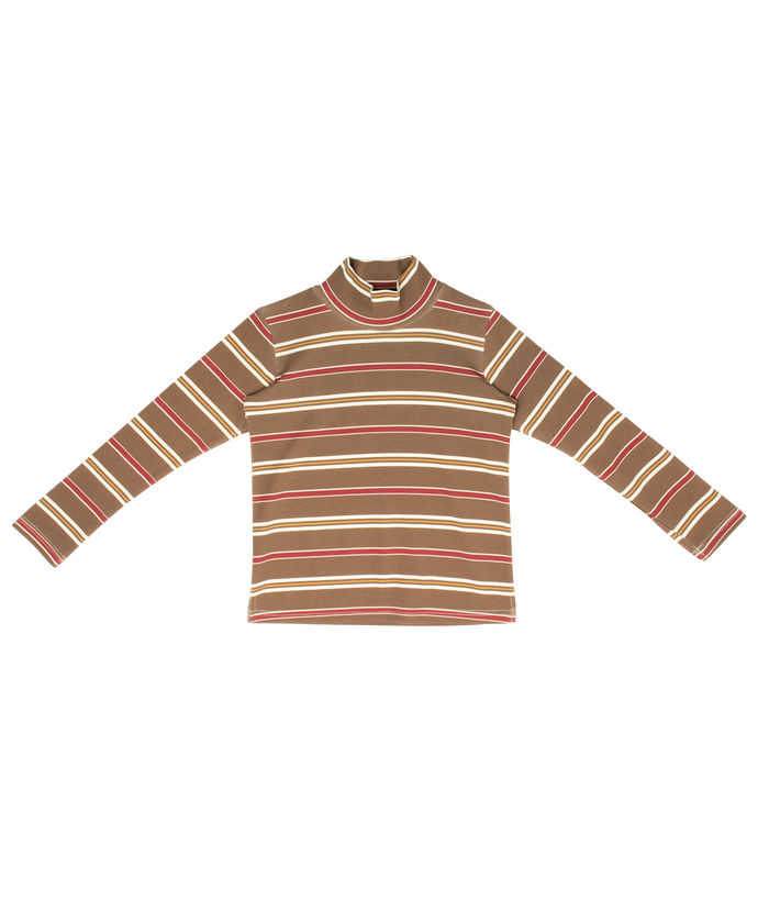 top l/s multi striped turtleneck - tan