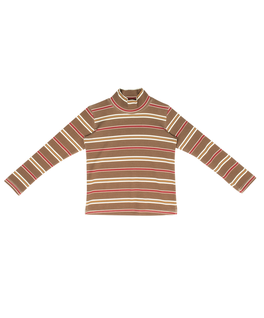 top l/s multi striped turtleneck - tan