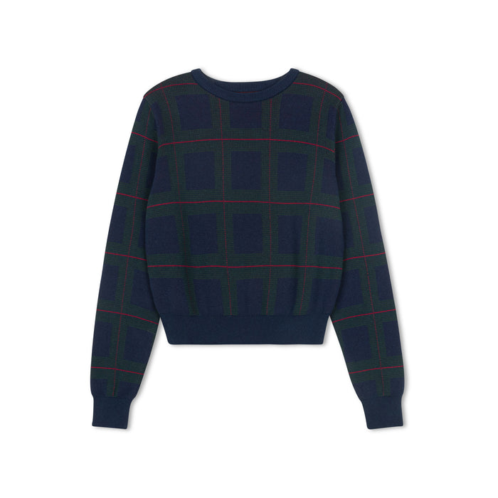 top l/s plaid sweater - navy
