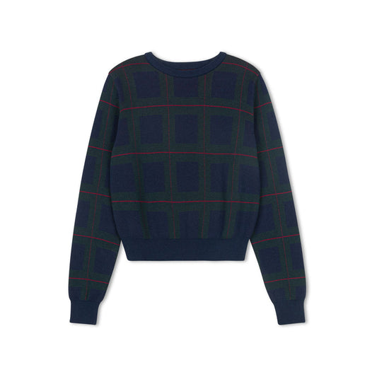top l/s plaid sweater - navy