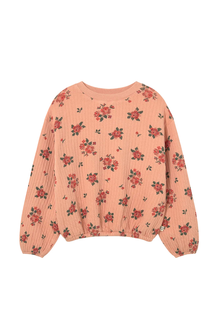 top l/s quilted cross stitch flower sweatshirt - petal