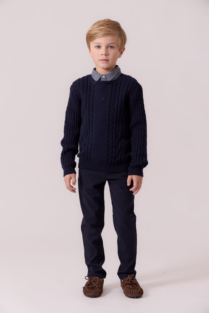 top l/s rib cable knit sweater - navy