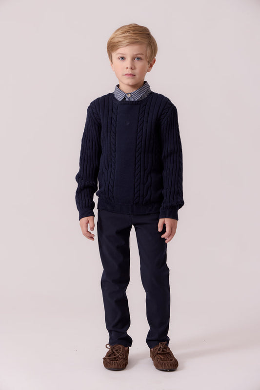 top l/s rib cable knit sweater - navy