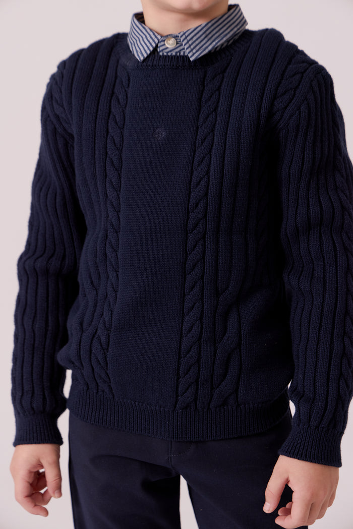 top l/s rib cable knit sweater - navy