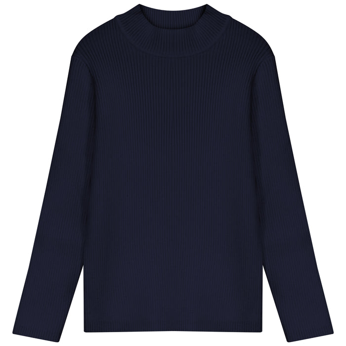top l/s ribbed knit mockneck - navy