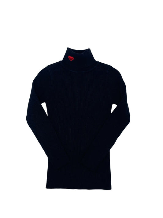 top l/s ribbed knit turtleneck with heart - black