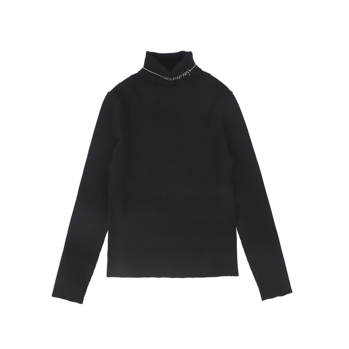 top l/s ribbed subtle logo turtleneck - black