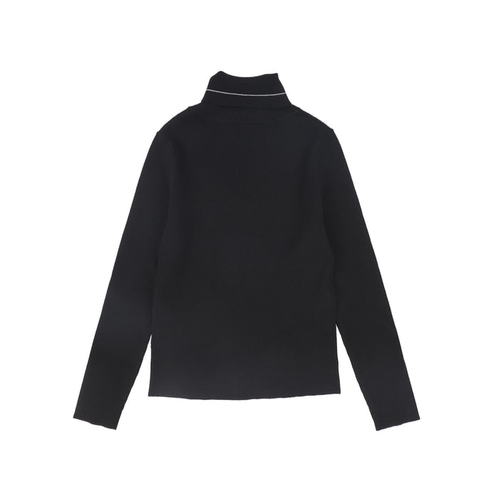 top l/s ribbed subtle logo turtleneck - black