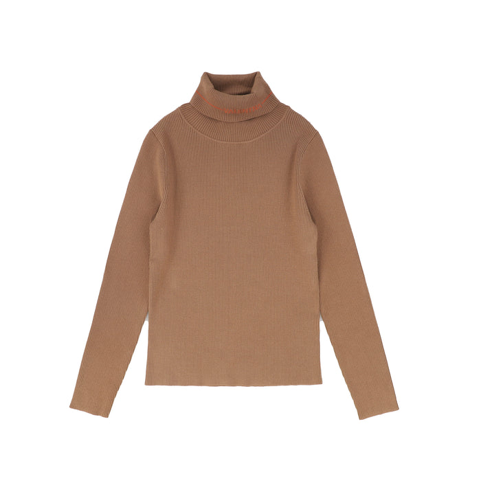 top l/s ribbed subtle logo turtleneck - camel