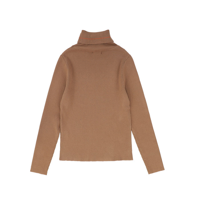 top l/s ribbed subtle logo turtleneck - camel