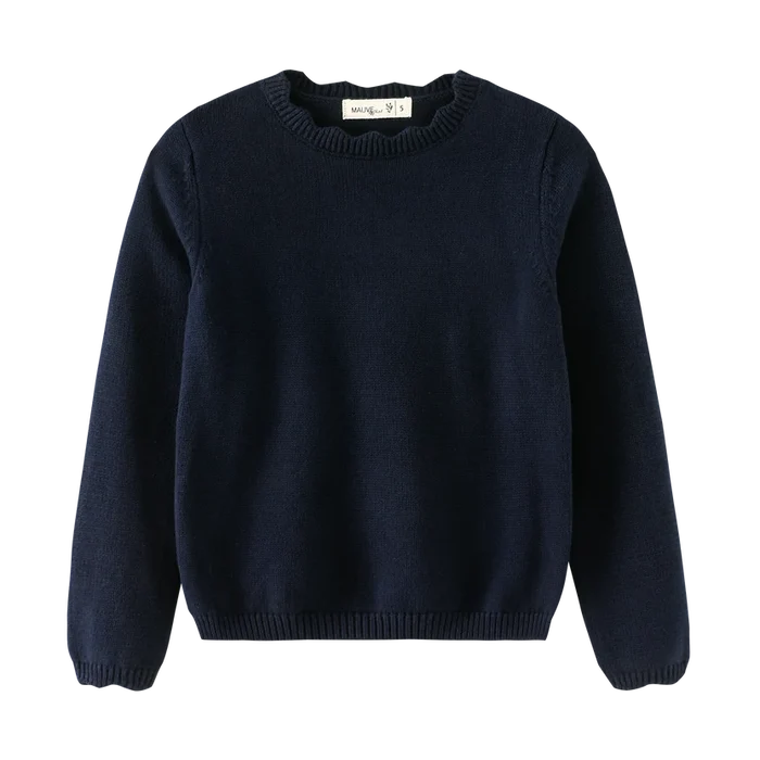 top l/s scalloped sweater - navy