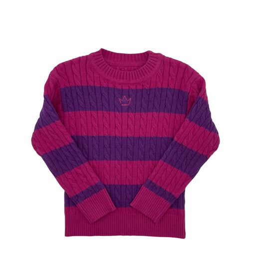 top l/s striped cable knit crown sweater - fuchsia