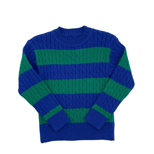 top l/s striped cable knit crown sweater - royal