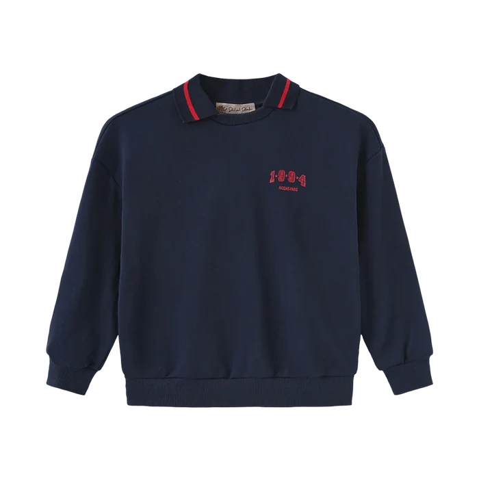 top l/s sweatshirt with knit collar - navy
