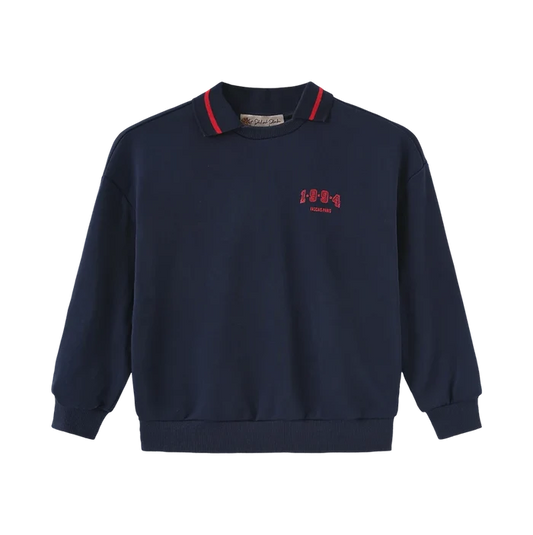 top l/s sweatshirt with knit collar - navy