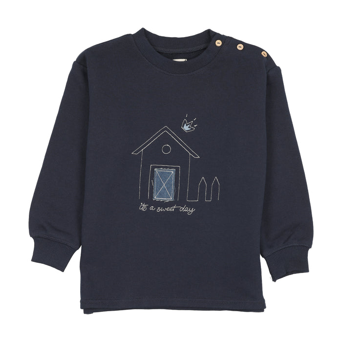 top l/s sweet campaign embroidered sweatshirt - navy