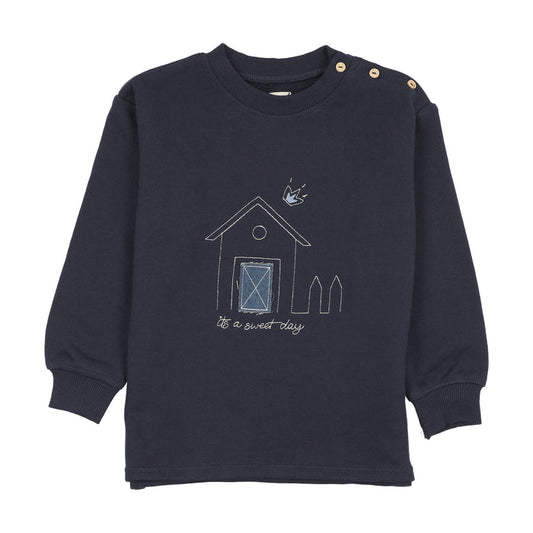 top l/s sweet campaign embroidered sweatshirt - navy