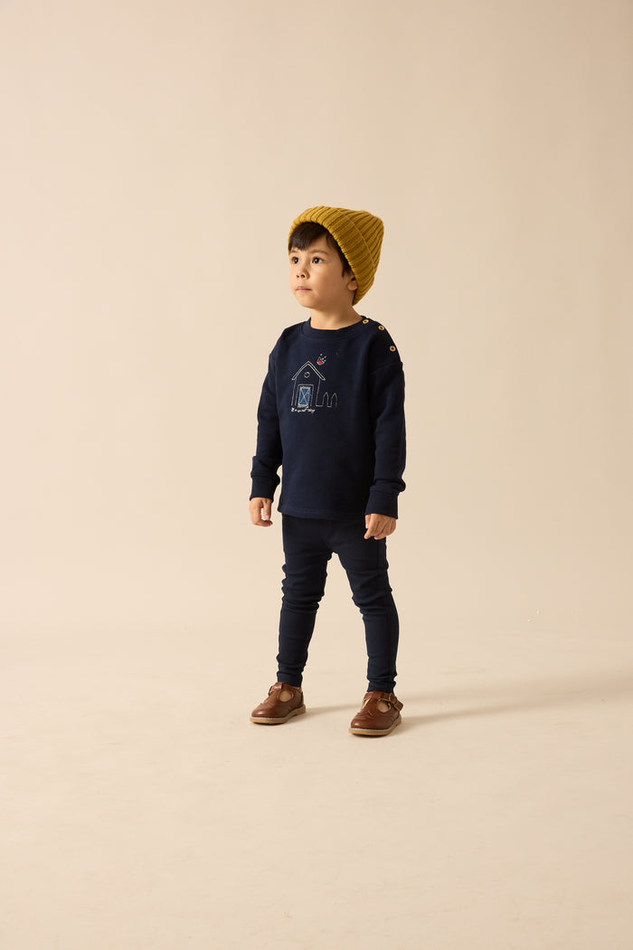 top l/s sweet campaign embroidered sweatshirt - navy