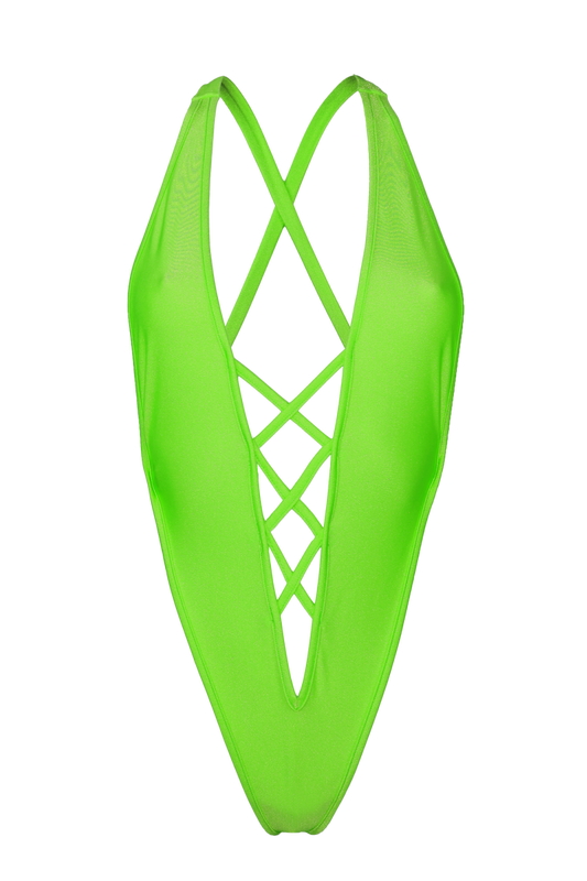 TRACY STRING Bodysuit / Swim Rave Festivals / NEON LIME - EXES LINGERIE
