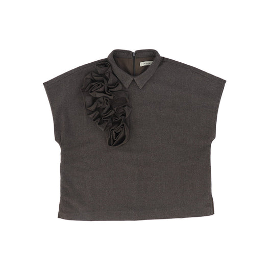 vest cropped wool flower detail with collar - brown