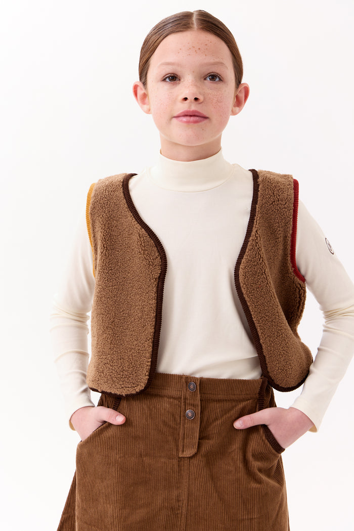 vest sherpa contrast trim - tan