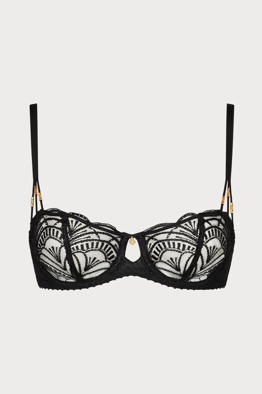 Vibes Black Embroidery Half Cup Bra